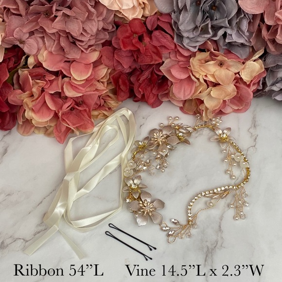 Romantic Rose Gold Flower Crystal Pearl Tiara Headdress - Picture 15 of 16